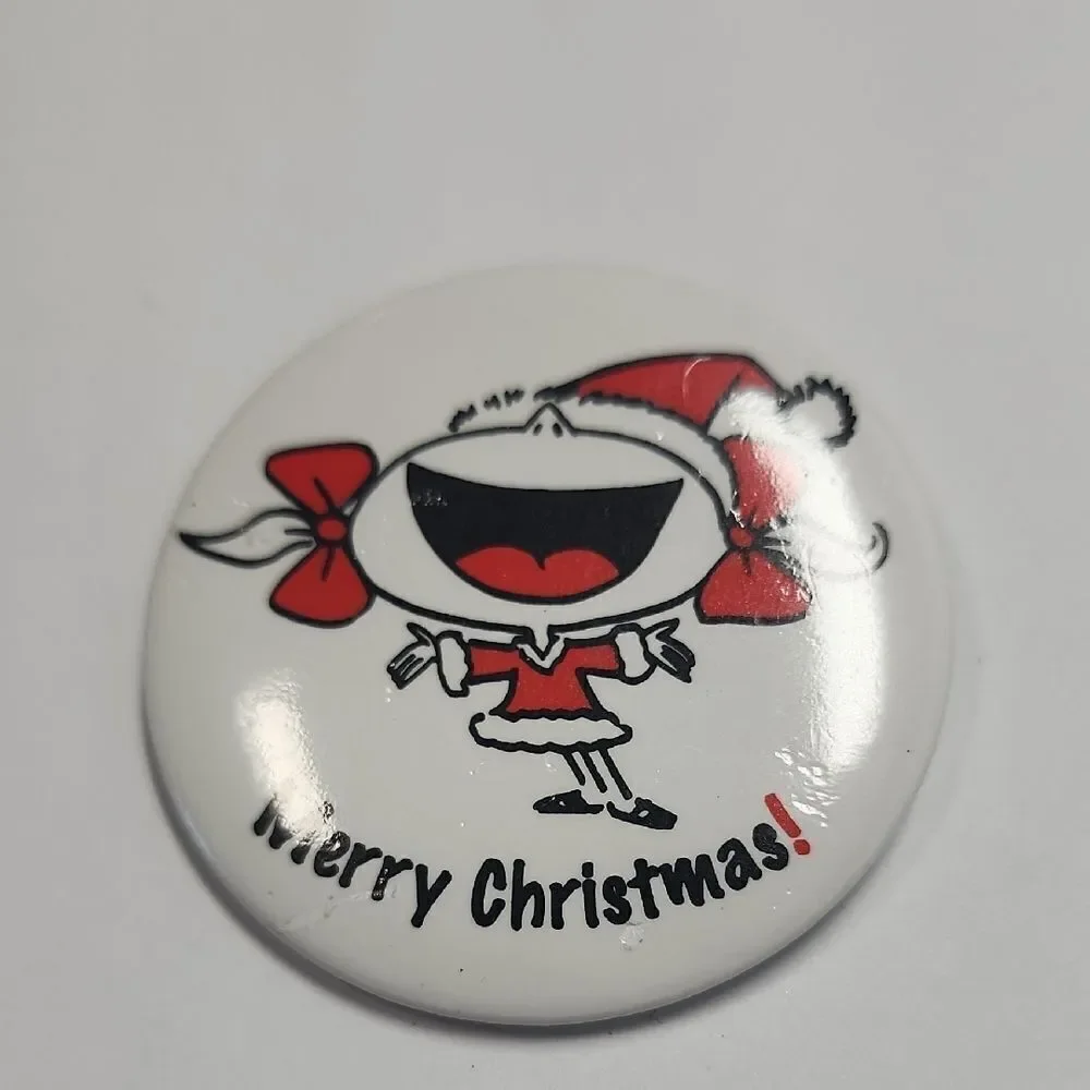 Vintage Merry Christmas Pinback Button Girl Happy